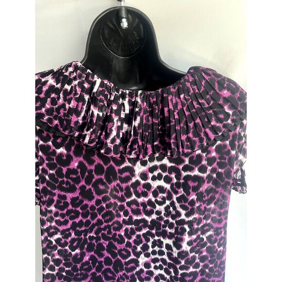 Animal Leopard Cheetah Print NWT Top Ruffles Pink Tunic Y2K Barbiecore Sexy sz S - Picture 7 of 11